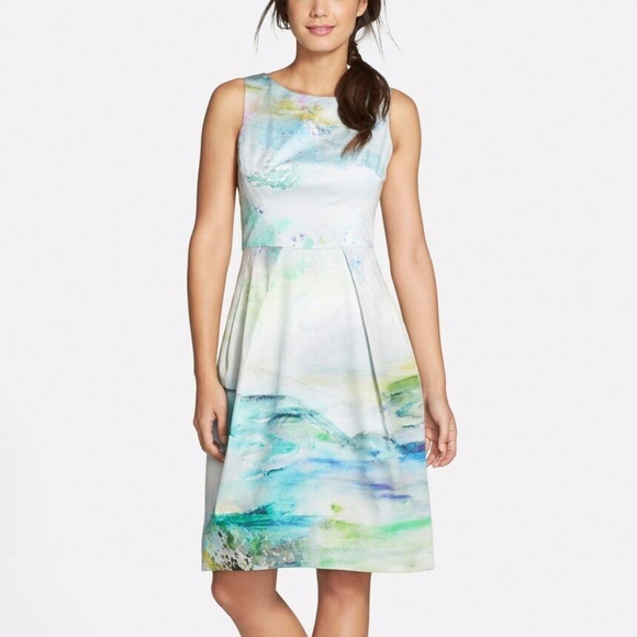 NWT $380‎ Kay Unger Watercolor Print A-Line Dress [SZ 8 ] - Picture 3 of 5